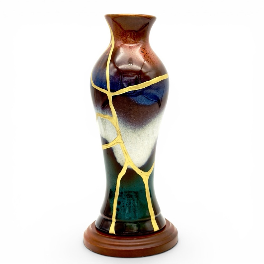 Kintsugi Vase Drip Glazed Pottery Gold Crack Art Growth Anniversary Gift